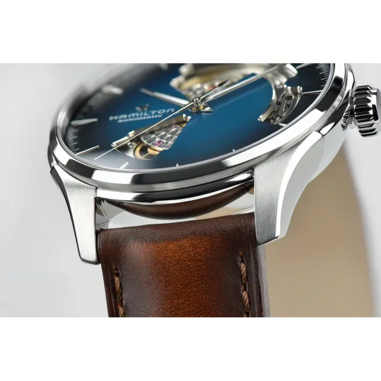 HAMILTON Herrenuhr Edelstahl Lederarmband Jazzmaster Open Heart Automatik  H32675540