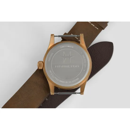 HAMILTON Herrenuhr Khaki Field Mechanical Bronze Titan mit braunen Lederband H69459530