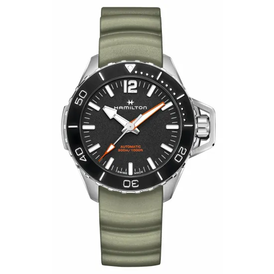 HAMILTON Herrenuhr Khaki Navy Frogman Edelstahl mit Kautschukband Automatik H77825331