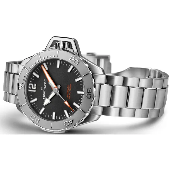 HAMILTON Herrenuhr Khaki Navy Frogman Edelstahlband Automatik H77485130