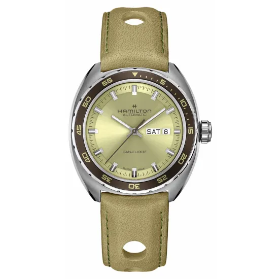 HAMILTON Herrenuhr Pan Europ Day Date Automatik Set grün und braun H35445860