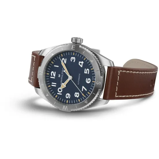 HAMILTON Khaki Field Expedition Automatik 41mm silberfarben blau Lederband braun H70315540