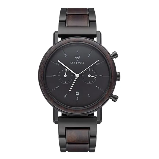 Kerbholz Herrenuhr Johann Sandalwood Black Steel WATCJOH5109