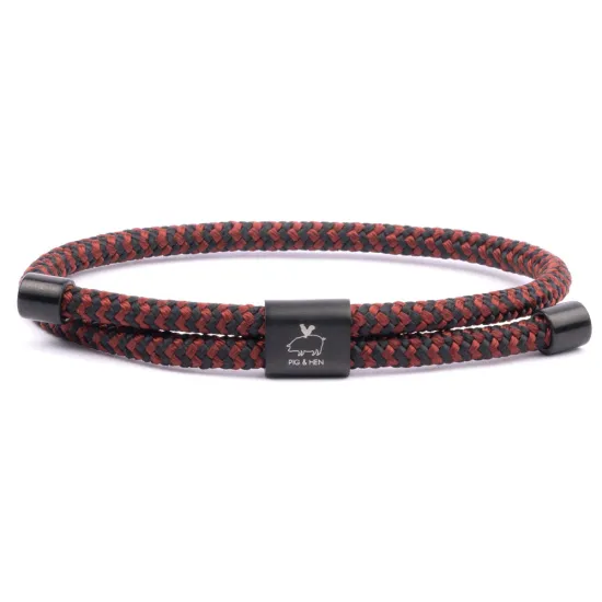 PIG & HEN Herren-Armband Little Lewis Velvet Red Black 4mm Größe M P36-243902-M