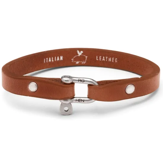 PIG & HEN Herren-Armband Vicious Vik Leather Cognac Silver Gr. M