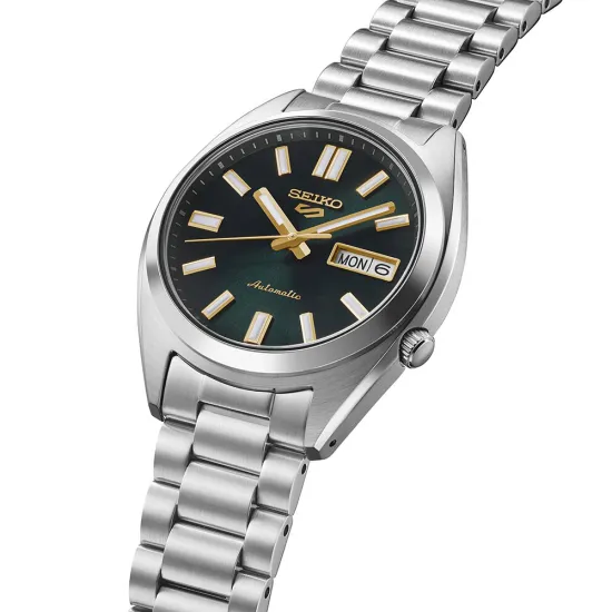 Seiko 5 Sports Automatikuhr silberfarben dunkelgrün mit Edelstahlband SRPL57K1