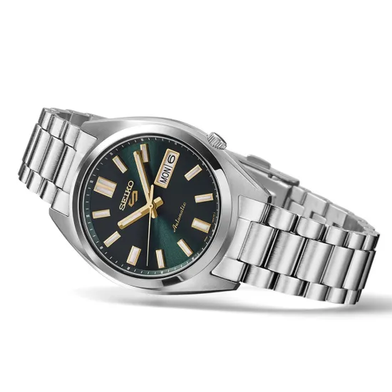Seiko 5 Sports Automatikuhr silberfarben dunkelgrün mit Edelstahlband SRPL57K1