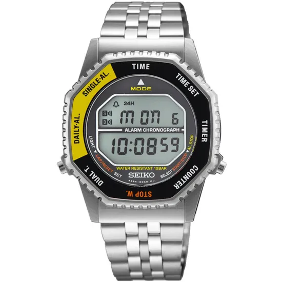 Seiko Digitaluhr Alarm Chronograph Rotocall gelb schwarz silber SMGG17P1