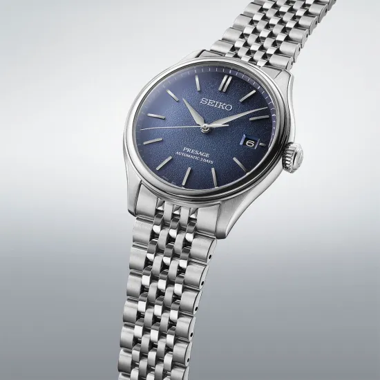 Seiko Presage Automatik Armbanduhr silberfarben mit blauen Zifferblatt Ai-iro SPB525J1