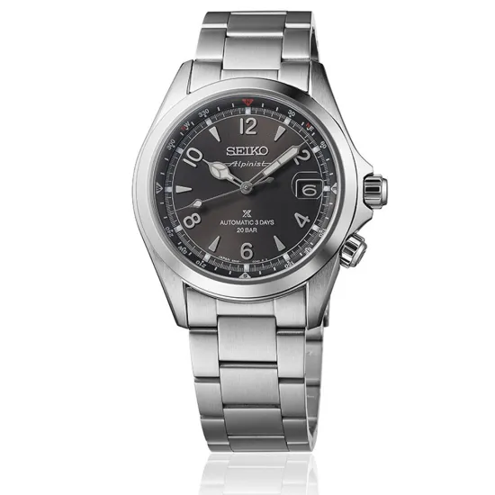 Seiko Prospex Land Alpinist Automatikuhr silberfarben schwarz Edelstahlband SPB505J1