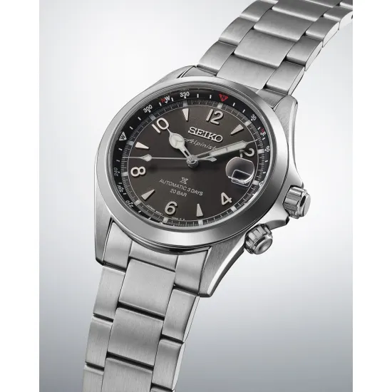 Seiko Prospex Land Alpinist Automatikuhr silberfarben schwarz Edelstahlband SPB505J1