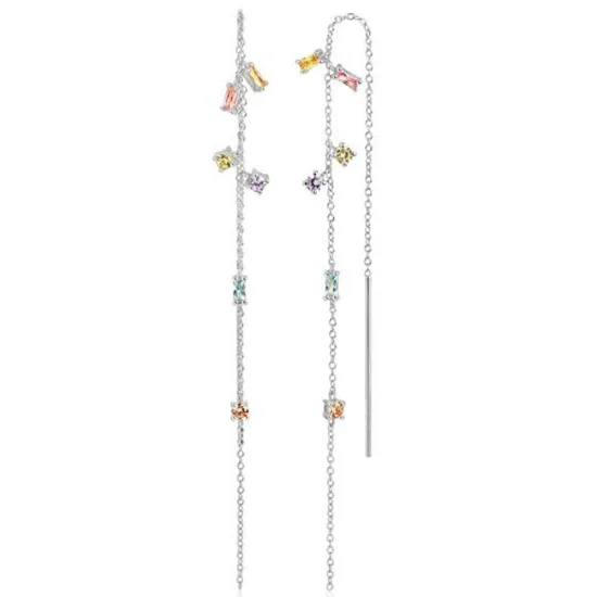 SIF JAKOBS Ohrhänger Princess Chain mit bunten Zirkoniasteinen SJ-E22031-XCZ-SS