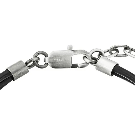 s.Oliver Herrenarmband Lederband schwarz silberfarben mit Beads Details 2038007