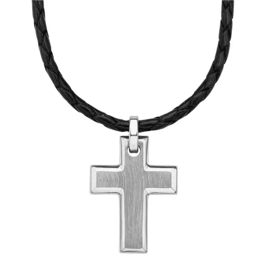 s.Oliver Herrenhalskette Lederband mit Kreuzanhänger silberfarben 2015064