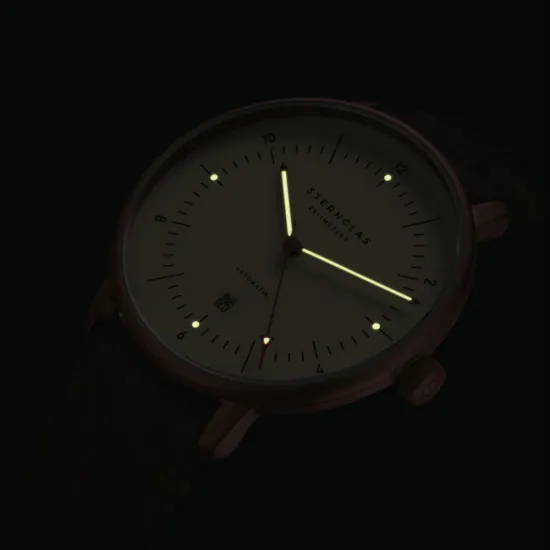 STERNGLAS Naos XL Automatikuhr alabaster bronze Vintage Lederband mocca S02-NX42-VI17