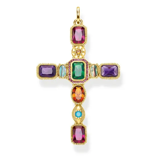 Thomas Sabo Anhänger Kreuz mit bunten Steinen goldfarben Silber 925 PE859-295-7