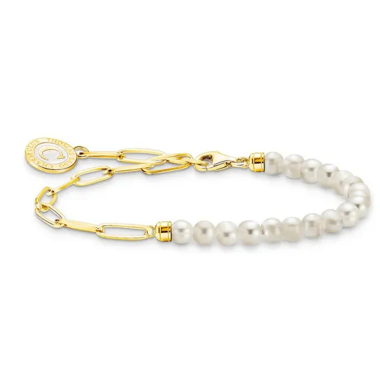 Thomas Sabo Charmista Armband 17 cm mit weißen Perlen Silber 925 vergoldet A2129-430-14-L17V