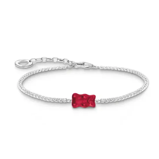 Thomas Sabo Damen Tennisarmband Silber mit rotem Goldbären A2187-052-10-L19V