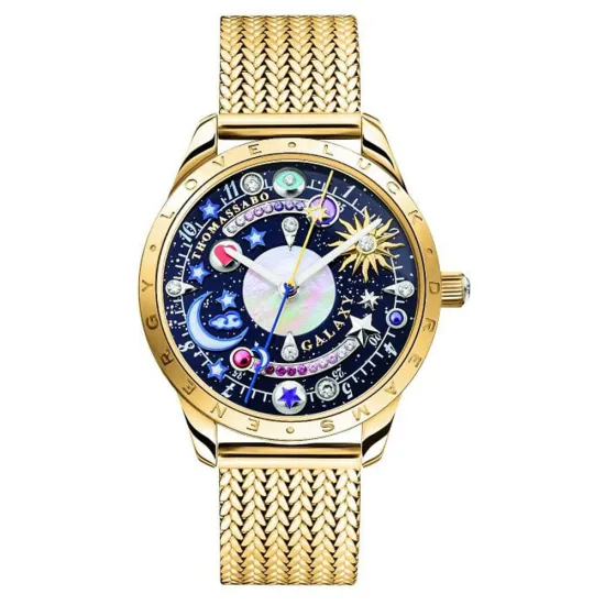 Thomas Sabo Damenuhr mit kosmischem Zifferblatt Edelstahl goldfarben WA0403-264-207-33MM