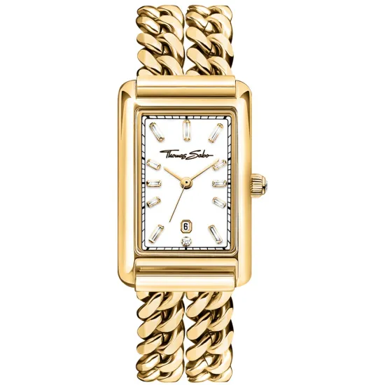 Thomas Sabo Damenuhr rechteckig mit Zirkonias goldfarben WA0429-291-207