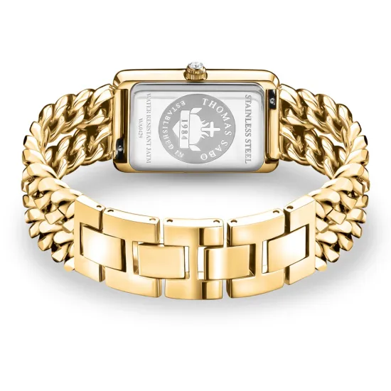 Thomas Sabo Damenuhr rechteckig mit Zirkonias goldfarben WA0429-291-207