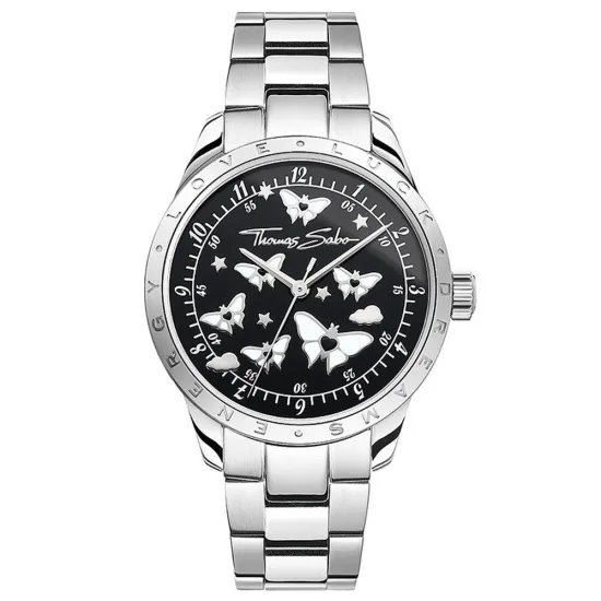 Thomas Sabo Damenuhr Schmetterlinge Silberfarben Schwarz WA0432-201-203