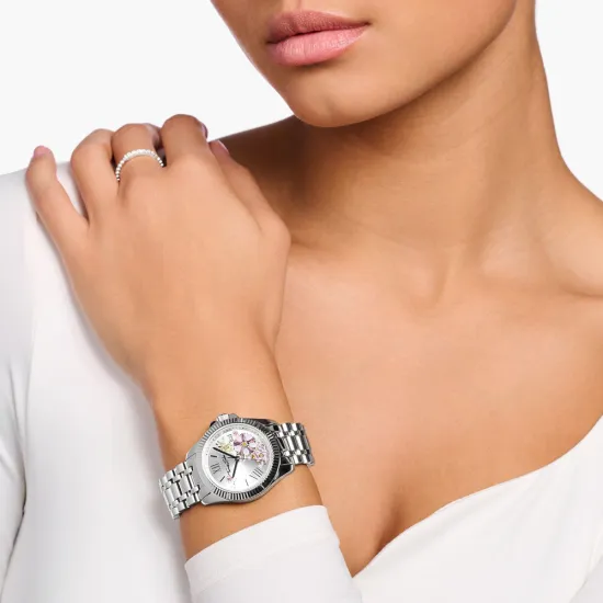 Thomas Sabo Damenuhr silberfarben mit Blumen aus pastellfarbenen Steinen WA0381-201-201-33