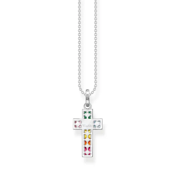 Thomas Sabo Halskette Kreuz bunte Steine Silber 925 KE2166-477-7-L45V