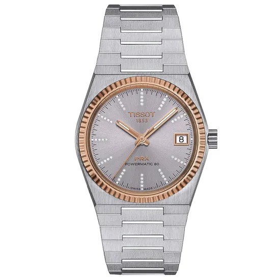Tissot Damenuhr PRX Powermatic 80 silberfarben18K Rosegold Lünette T931.207.41.336.00
