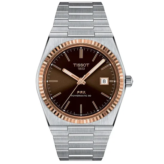 Tissot Herrenuhr PRX Powermatic 80 Edelstahlband 18K Rosegold Lünette T931.407.41.291.00