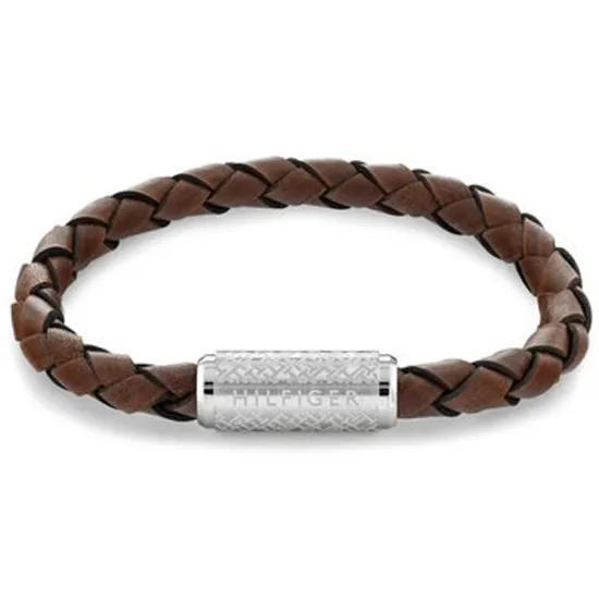 Tommy Hilfiger Herrenarmband Edelstahl silberfarben geflochtenes Leder braun 2790482