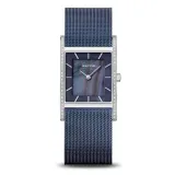 BERING Damenuhr eckig blau mit Milanaiseband und Zirkonias 10426-397-S