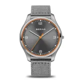 BERING Herrenuhr Classic grau poliert gebürstet mit Textilband 18342-577