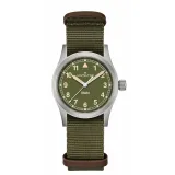 HAMILTON Armbanduhr Khaki Field 33 mm silberfarben Textilband olivegrün H69301960