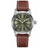 HAMILTON Herrenuhr Khaki Field Automatik grün Lederband braun 42 mm H70605560