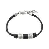 s.Oliver Herrenarmband Lederband schwarz silberfarben mit Beads Details 2038007