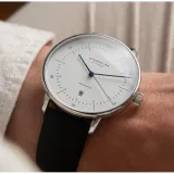 STERNGLAS Naos XL Automatikuhr Edelstahl weiß Lederband schwarz S02-NX01-PR07