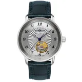 Zeppelin Damenuhr Automatik mit blauem Lederband und offener Unruh 8567-1