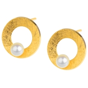 Ernstes Design Ohrstecker Edelstahl goldfarben matt poliert gekratzt mit Perle E620